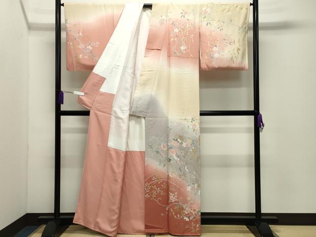 平和屋着物●訪問着　枝垂れ桜花文　暈し染め　金銀彩　正絹　逸品　CABD9335gh