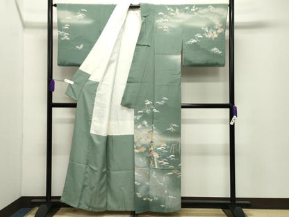平和屋着物●訪問着　友禅　作家物　人物風景松竹梅文　暈し染め　鬼しぼ縮緬　正絹　逸品　CABD9338gh