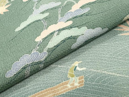 平和屋着物●訪問着　友禅　作家物　人物風景松竹梅文　暈し染め　鬼しぼ縮緬　正絹　逸品　CABD9338gh