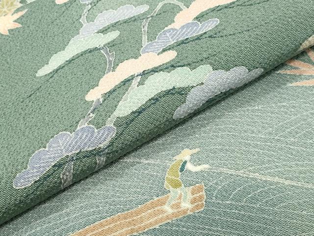 平和屋着物●訪問着　友禅　作家物　人物風景松竹梅文　暈し染め　鬼しぼ縮緬　正絹　逸品　CABD9338gh