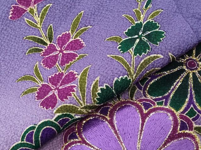 平和屋着物●訪問着　刺繍　草花文　金彩　鈴乃屋扱い　正絹　逸品　CABD9340gh