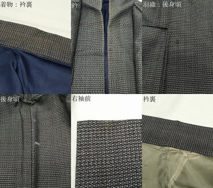平和屋着物●男性　紬　アンサンブル　格子　正絹　逸品　CABD9346gh