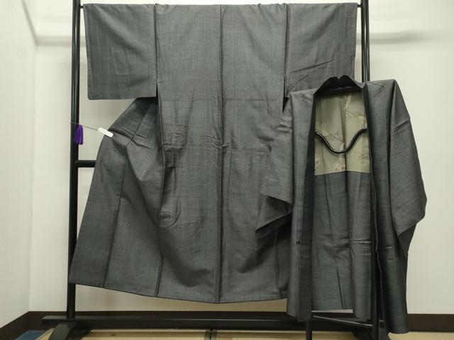 平和屋着物●男性　紬　アンサンブル　格子　正絹　逸品　CABD9346gh