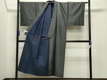 平和屋着物●男性　紬　アンサンブル　格子　正絹　逸品　CABD9346gh