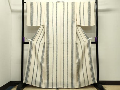 平和屋着物●上質な小紋　花唐草間道　鬼しぼ縮緬　正絹　逸品　CABD9349gh