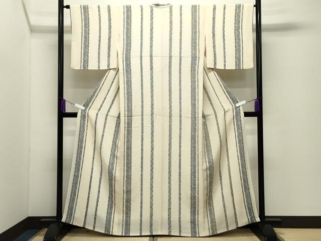 平和屋着物●上質な小紋　花唐草間道　鬼しぼ縮緬　正絹　逸品　CABD9349gh
