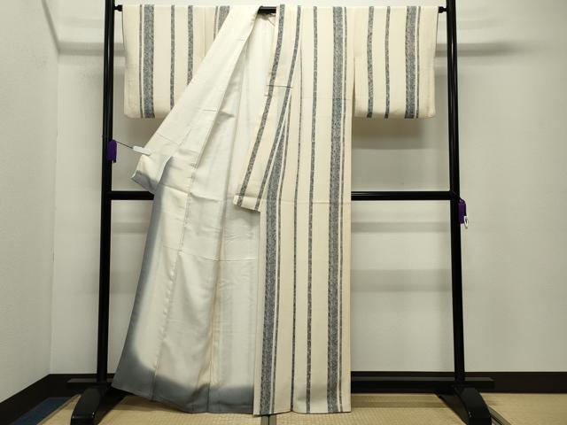 平和屋着物●上質な小紋　花唐草間道　鬼しぼ縮緬　正絹　逸品　CABD9349gh