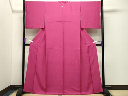 平和屋着物●上質な色無地　草花地紋　躑躅色　正絹　逸品　CABD9350gh