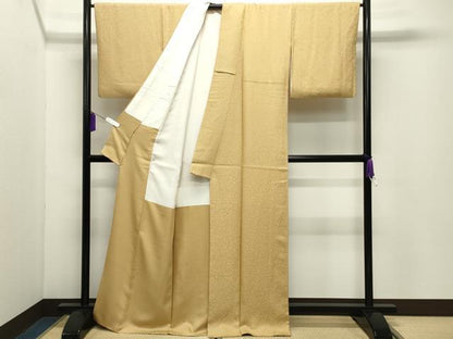 平和屋着物●上質な色無地　南天染　南天地紋　玉蜀黍色　正絹　逸品　CABD9353gh