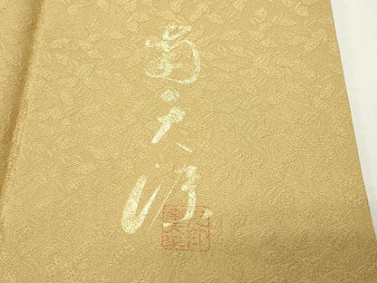 平和屋着物●上質な色無地　南天染　南天地紋　玉蜀黍色　正絹　逸品　CABD9353gh