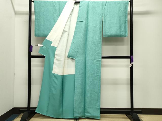平和屋着物●上質な色無地　辻が花地紋　青磁色　正絹　逸品　CABD9354gh