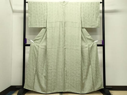 平和屋着物●上質な色無地　花唐草地紋　裏葉柳色　正絹　逸品　CABD9355gh