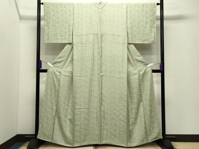 平和屋着物●上質な色無地　花唐草地紋　裏葉柳色　正絹　逸品　CABD9355gh