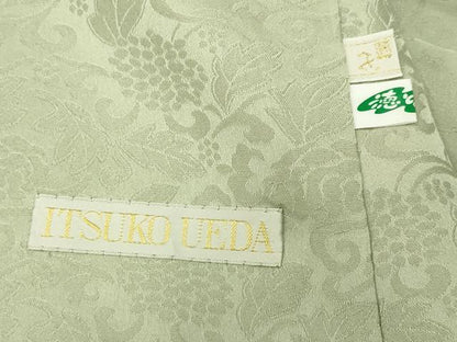 平和屋着物●上質な色無地　花唐草地紋　裏葉柳色　正絹　逸品　CABD9355gh