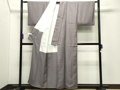 平和屋着物●京加賀友禅　百貫石峰　色無地　花唐草地紋　源氏鼠色　正絹　逸品　CABD9356gh
