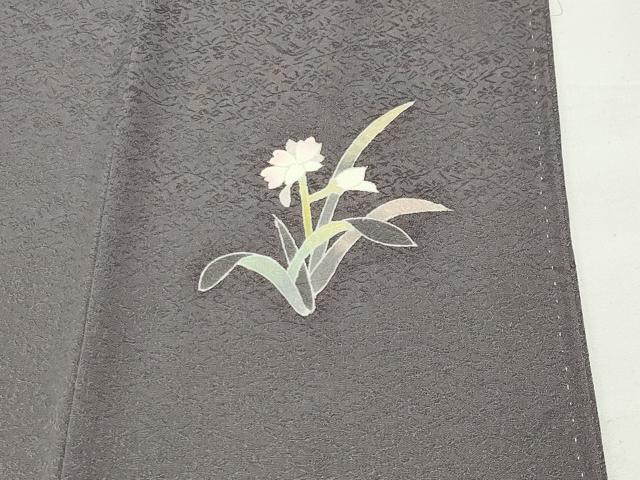 平和屋着物●京加賀友禅　百貫石峰　色無地　花唐草地紋　源氏鼠色　正絹　逸品　CABD9356gh