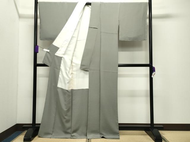 平和屋着物●上質な色無地　皇后美智子陛下　献上縮緬　利休鼠色　反端付き　ロング丈　正絹　逸品　未使用　CABD9358gh