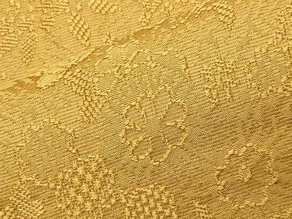 平和屋着物●上質な色無地　舞花地紋　山吹茶色　ロング丈　正絹　逸品　CABD9359gh