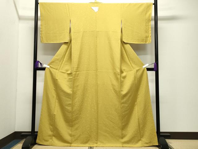 平和屋着物●上質な色無地　桐竹鳳凰地紋　芥子色　正絹　逸品　未使用　CABD9360gh