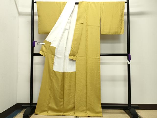 平和屋着物●上質な色無地　桐竹鳳凰地紋　芥子色　正絹　逸品　未使用　CABD9360gh