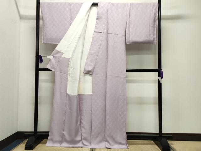 平和屋着物●上質な色無地　市松花地紋　白藤色　正絹　逸品　CABD9364gh