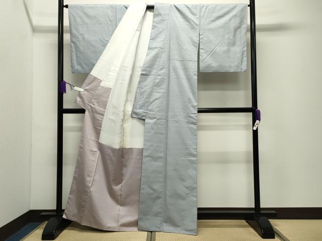 平和屋着物●結城紬　色無地　淡藤色　正絹　逸品　CABD9367gh