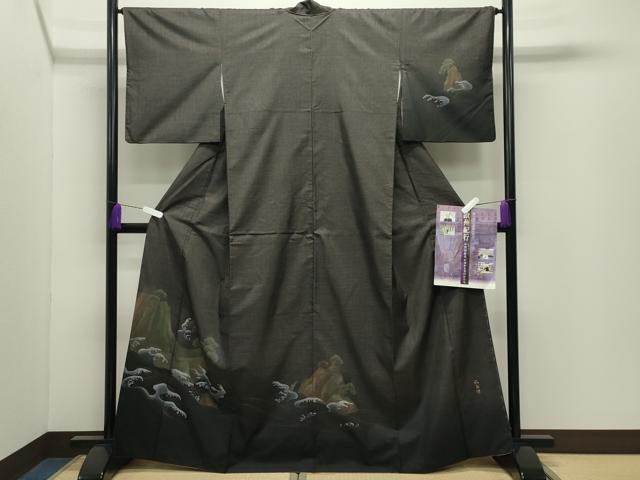 平和屋着物●訪問着　本場大島紬　中賀和健秀　松島図　金彩　冊子付き　正絹　逸品　CABD9368gh