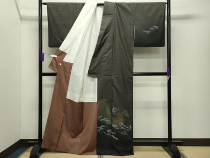 平和屋着物●訪問着　本場大島紬　中賀和健秀　松島図　金彩　冊子付き　正絹　逸品　CABD9368gh
