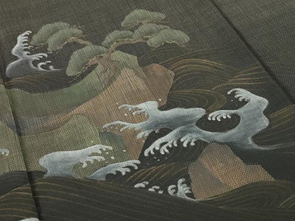 平和屋着物●訪問着　本場大島紬　中賀和健秀　松島図　金彩　冊子付き　正絹　逸品　CABD9368gh