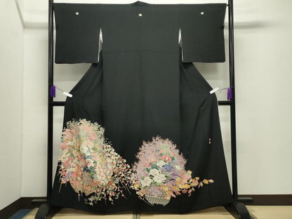 平和屋着物●京加賀友禅　松本健一　黒留袖　花籠文　暈し染め　正絹　逸品　CABD9369gh
