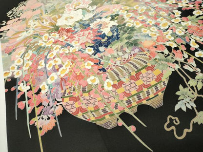 平和屋着物●京加賀友禅　松本健一　黒留袖　花籠文　暈し染め　正絹　逸品　CABD9369gh