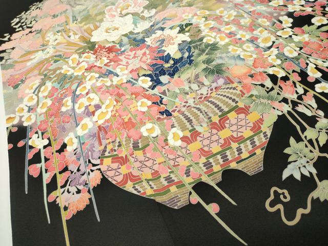 平和屋着物●京加賀友禅　松本健一　黒留袖　花籠文　暈し染め　正絹　逸品　CABD9369gh