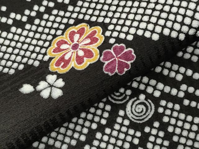 平和屋着物●上質な小紋　流水花文　黒地　そごう百貨店扱い　正絹　逸品　CABD9372gh