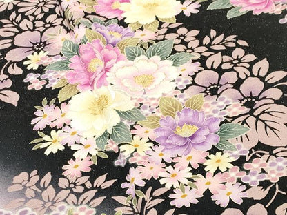 平和屋着物●豪華振袖　刺繍　舞花文　暈し染め　黒地　金銀糸　銀通し地　正絹　逸品　CABD9373gh
