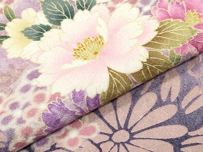 平和屋着物●豪華振袖　刺繍　舞花文　暈し染め　黒地　金銀糸　銀通し地　正絹　逸品　CABD9373gh