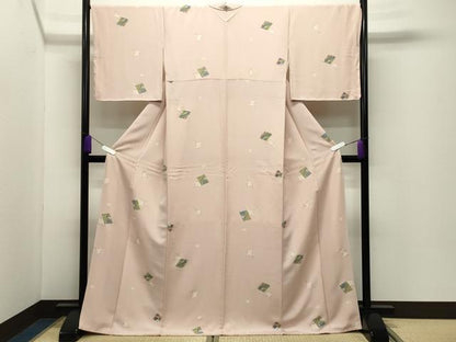 平和屋着物●上質な小紋　色紙銀杏花文　金彩　ロング丈　正絹　逸品　未使用　CABD9374gh