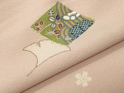 平和屋着物●上質な小紋　色紙銀杏花文　金彩　ロング丈　正絹　逸品　未使用　CABD9374gh