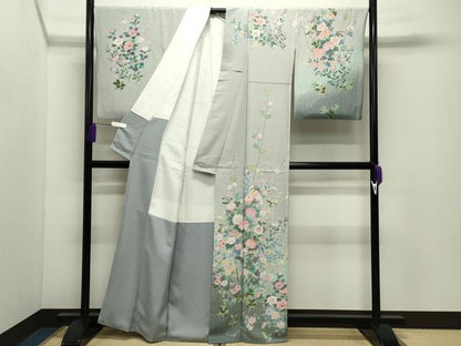 平和屋着物●訪問着　友禅　休み鳥花文　暈し染め　金彩　正絹　逸品　CABD9378gh
