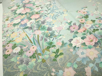 平和屋着物●訪問着　友禅　休み鳥花文　暈し染め　金彩　正絹　逸品　CABD9378gh