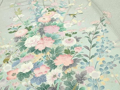 平和屋着物●訪問着　友禅　休み鳥花文　暈し染め　金彩　正絹　逸品　CABD9378gh