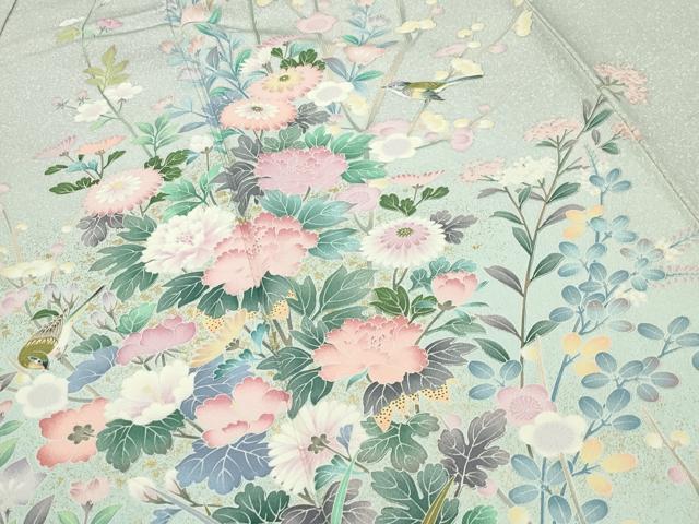 平和屋着物●訪問着　友禅　休み鳥花文　暈し染め　金彩　正絹　逸品　CABD9378gh