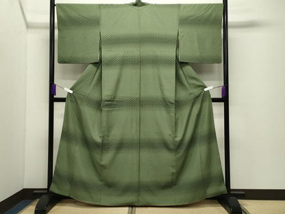平和屋着物●上質な紬　花織　横段吉祥文　胴抜き仕立て　正絹　逸品　CABD9381gh