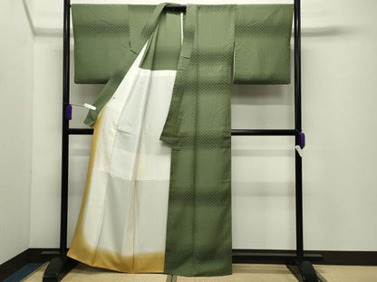 平和屋着物●上質な紬　花織　横段吉祥文　胴抜き仕立て　正絹　逸品　CABD9381gh