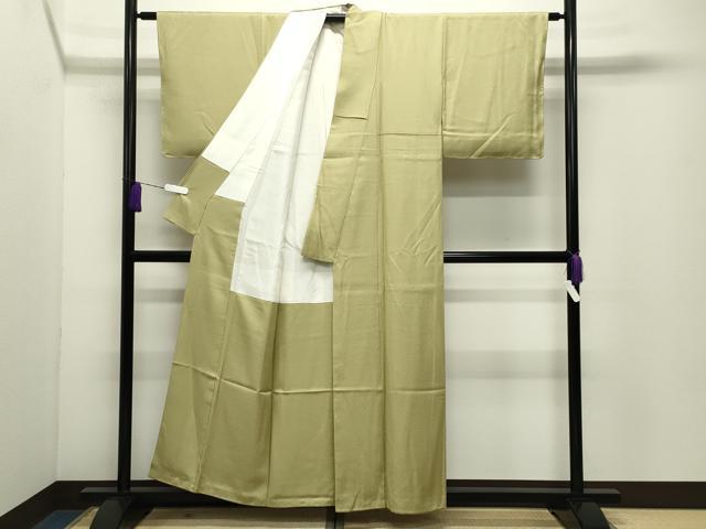 平和屋着物●上質な色無地　紋意匠　枯草色　正絹　逸品　未使用　CABD9382gh