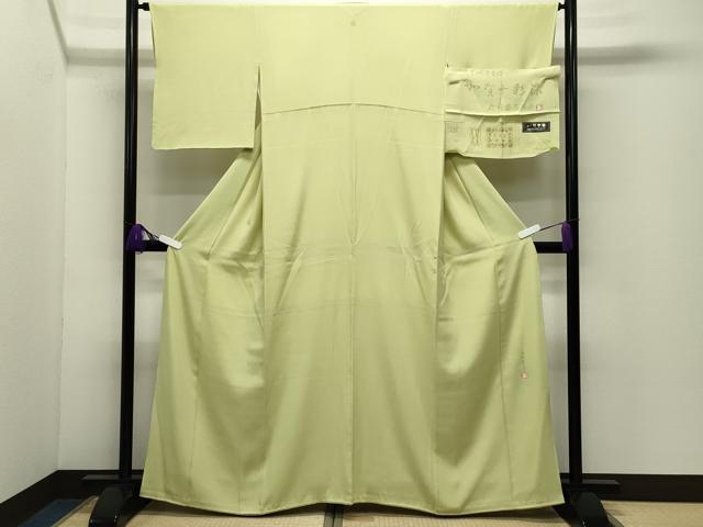 平和屋着物●本加賀友禅作家　成竹登茂男監修　色無地　堅牢染　女郎花色　正絹　逸品　CABD9383gh