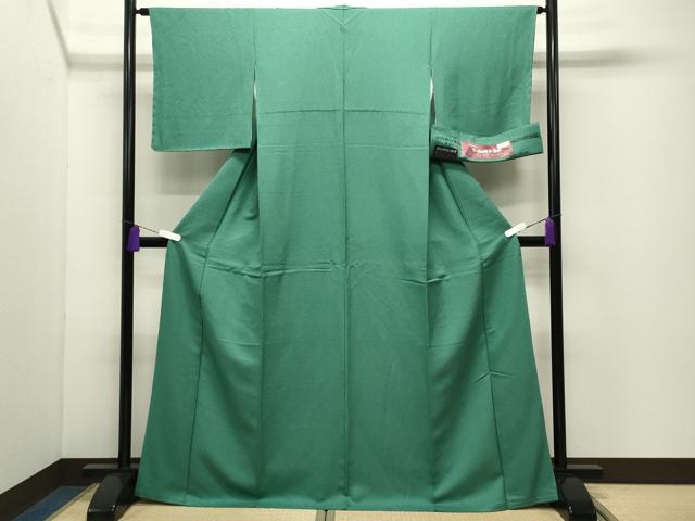 平和屋着物●上質な色無地　舞葉地紋　薄緑色　反端付き　正絹　逸品　未使用　CABD9384gh