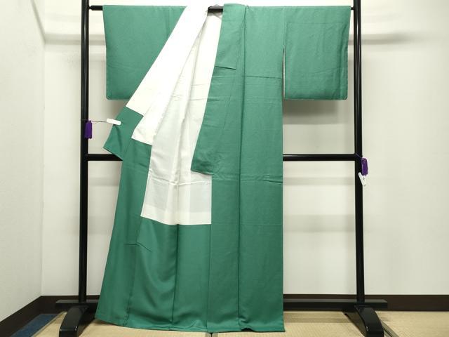平和屋着物●上質な色無地　舞葉地紋　薄緑色　反端付き　正絹　逸品　未使用　CABD9384gh