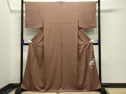 平和屋着物●二代目清次郎　手描き　色無地　丁子茶色　正絹　逸品　CABD9394gh