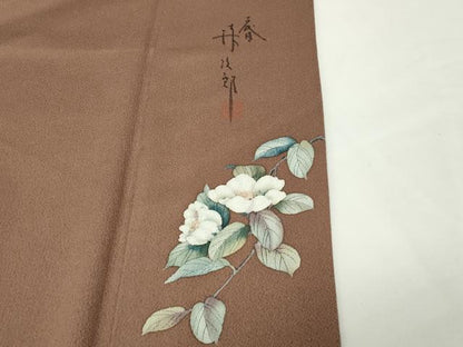 平和屋着物●二代目清次郎　手描き　色無地　丁子茶色　正絹　逸品　CABD9394gh