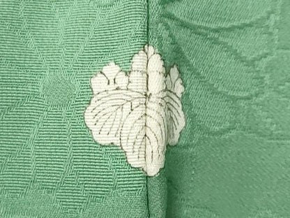 平和屋着物●上質な色無地　舞花地紋　若緑色　正絹　逸品　未使用　CABD9395gh